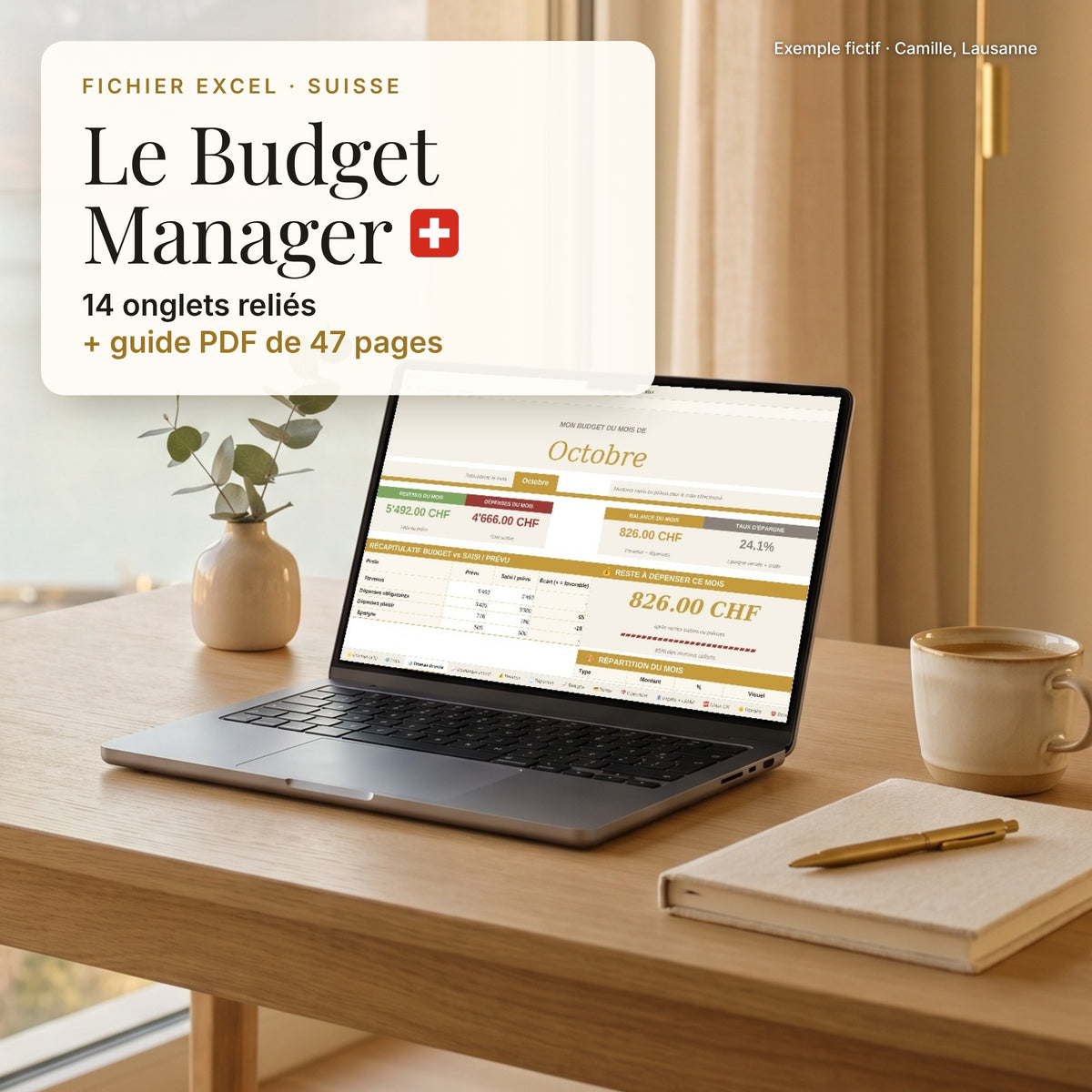 Le Budget Manager Suisse : fichier Excel de 14 onglets et guide PDF de 47 pages