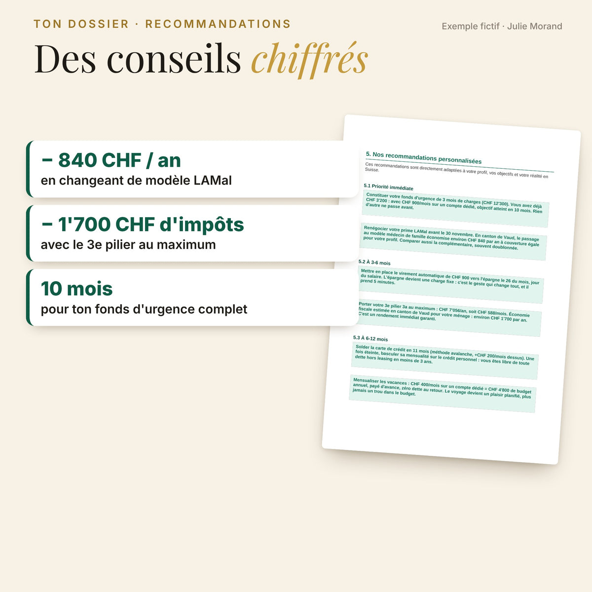 Recommandations chiffrées : LAMal, 3e pilier, fonds d'urgence