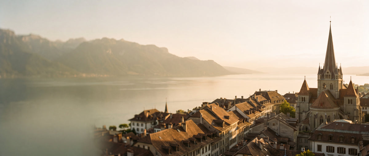 Lausanne et le lac Léman au coucher du soleil